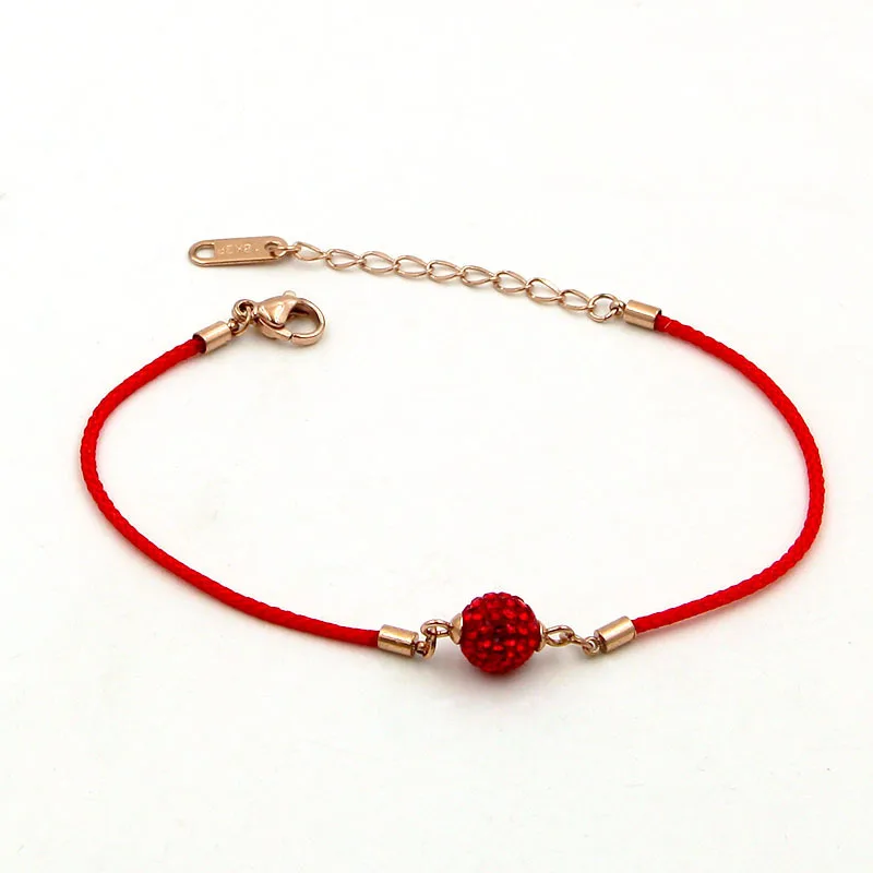 

Fashion jewelry, transport bead red rope rose gold bracelet, zircon transport bead bracelet, round bead bracelet gift