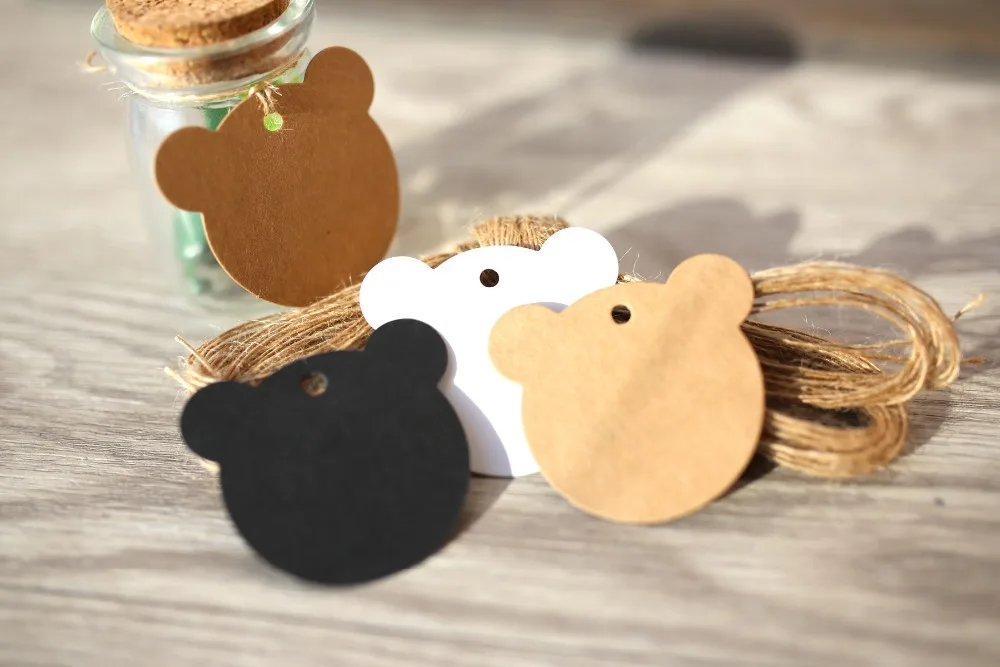 Голова Медведя крафт бумажные бирки Садоводство Этикетки DIY Свадебное приглашение пустой Ремесло Подарочная бирка 6x6 см 100 шт/партия