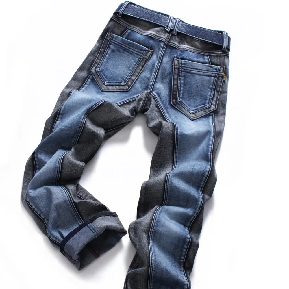 Зимние мужские джинсы с цветными блоками, облегающие прямые модные брендовые рок эластичное дизайнерское джинсы для мужчин