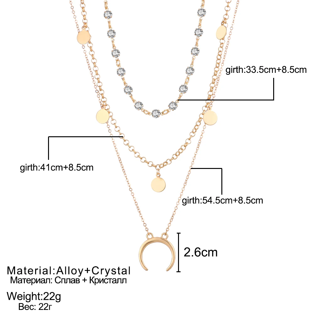 FAMSHIN Multilayer Crystal Moon Pendant Necklaces For Women Vintage Charm Choker Necklace Statement Party Jewelry Accessories | Украшения и