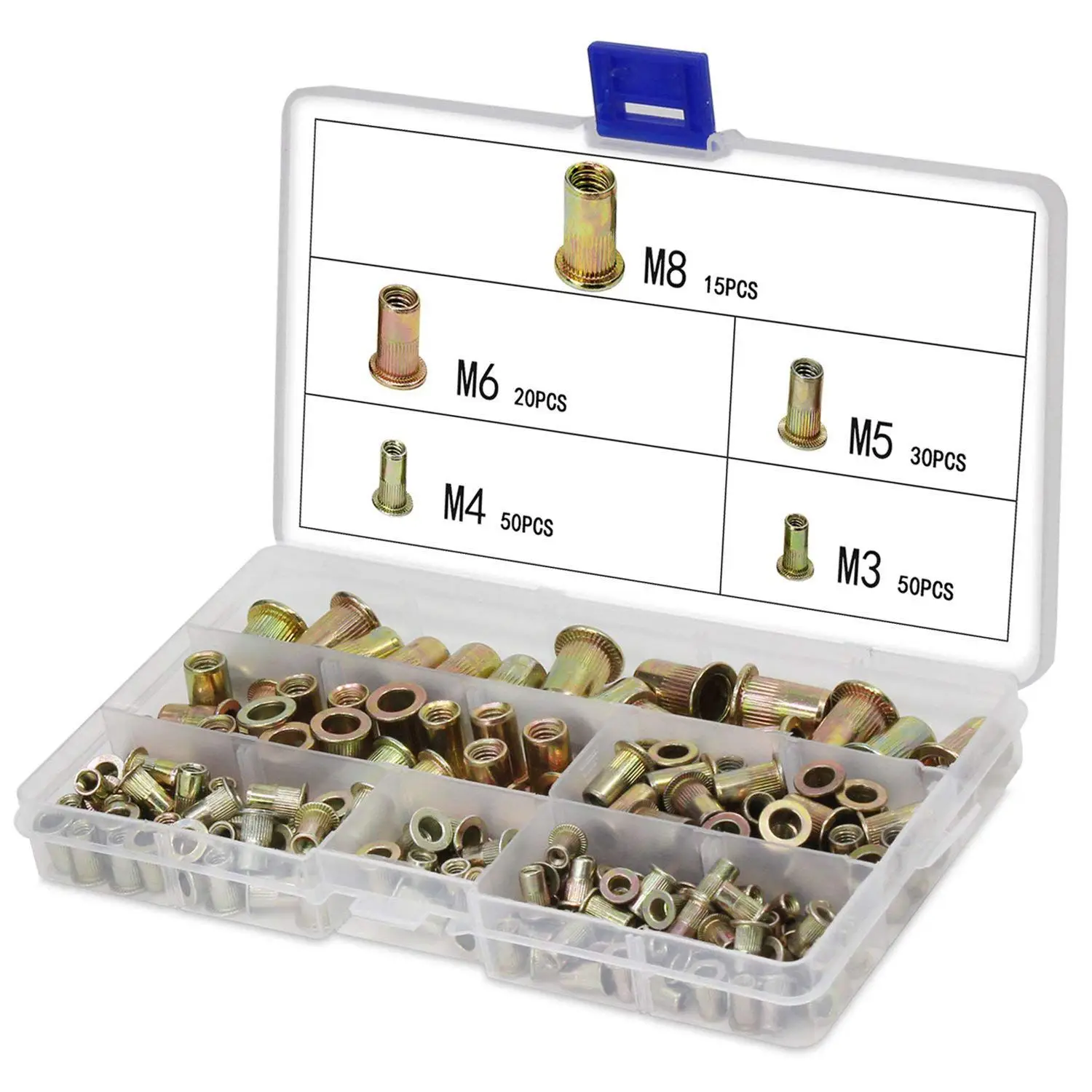 165PCS Plated Carbon Steel Rivet Nut M3 M4 M5 M6 M8 Flat Head Threaded Nutsert Cap Assortment Kits | Обустройство дома