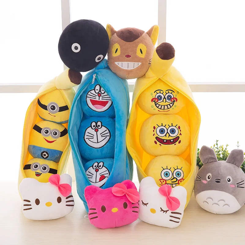 icottbaby 25𧌌m 4 Style Little Peas Stuffed Plush Toys Doraemon Minions SpongeBob Totoro 3 In A Pod Pea Soft Decorations | Игрушки и