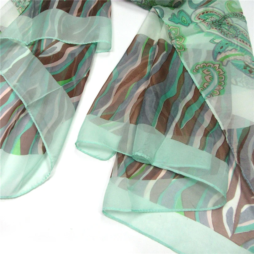 Шелковый шарф женский хиджаб летний Пейсли зеленая шаль из вискозы тонкий