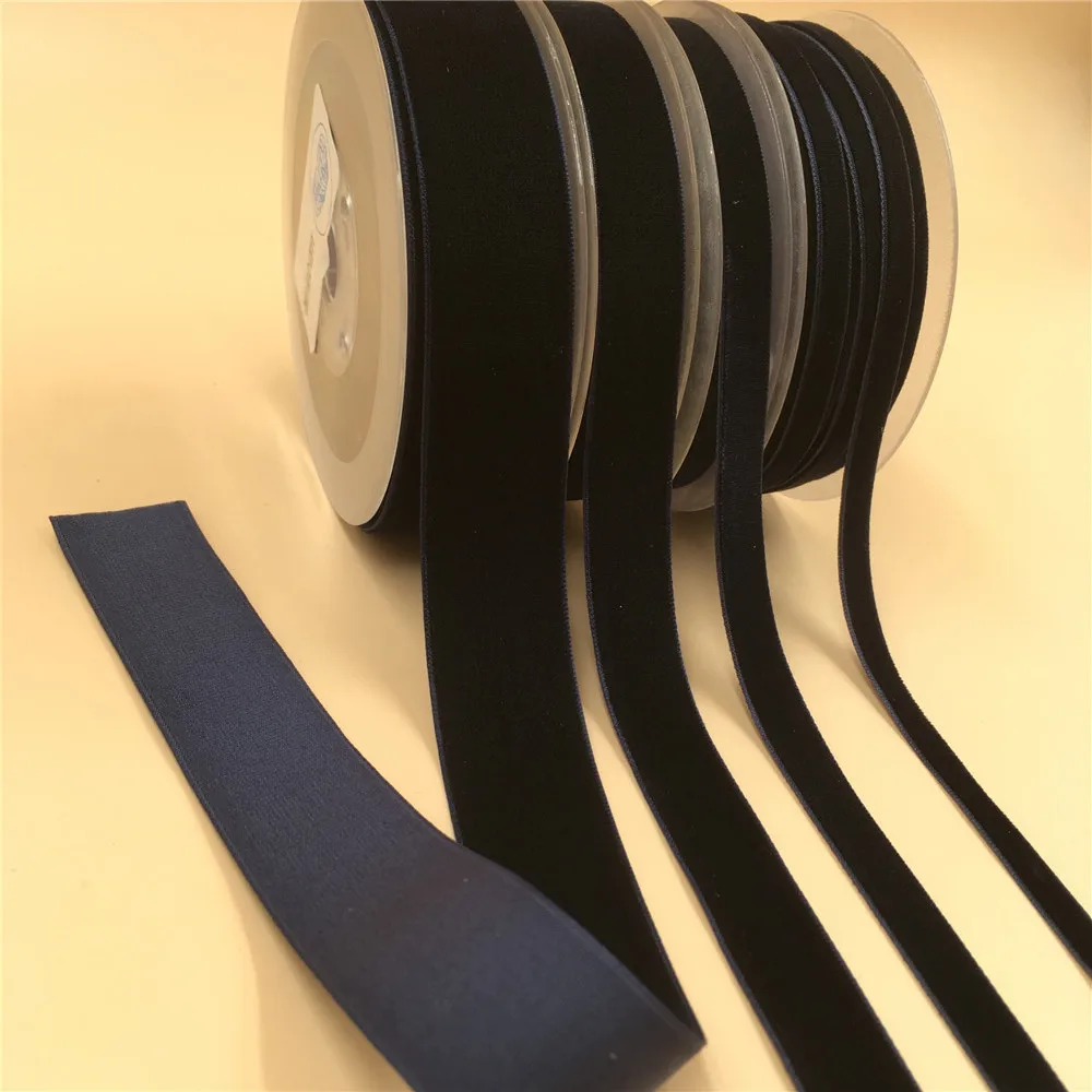 

V092 Navy Blue Nylon Single Face Velvet Ribbon,none stretch velour ribbons webbing DIY accessories 6MM,9MM,15MM,25MM