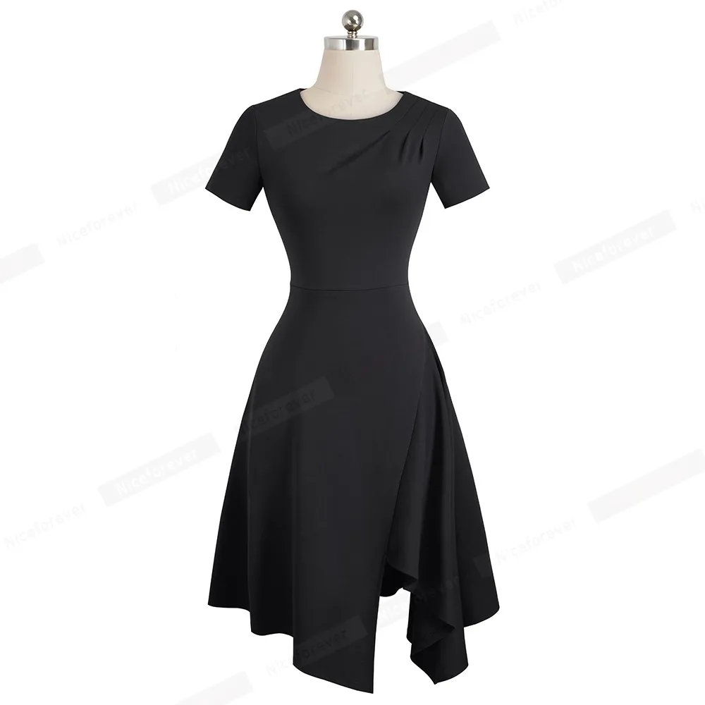 Хороший forever Элегантный чистый цвет круглый вырез Pinup асимметричный подол vestidos А