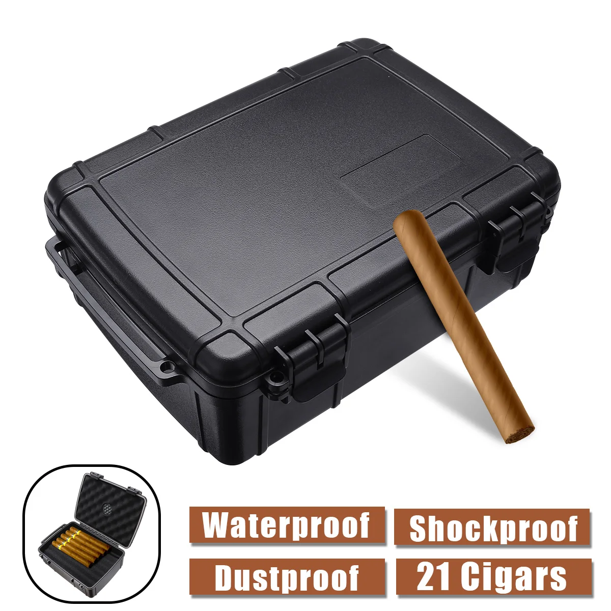 Портативный водонепроницаемый Дорожный Чехол для сигар встроенный в Humidor пыленепроницаемый противоударный черный держатель для сигар Подарочная коробка для хранения