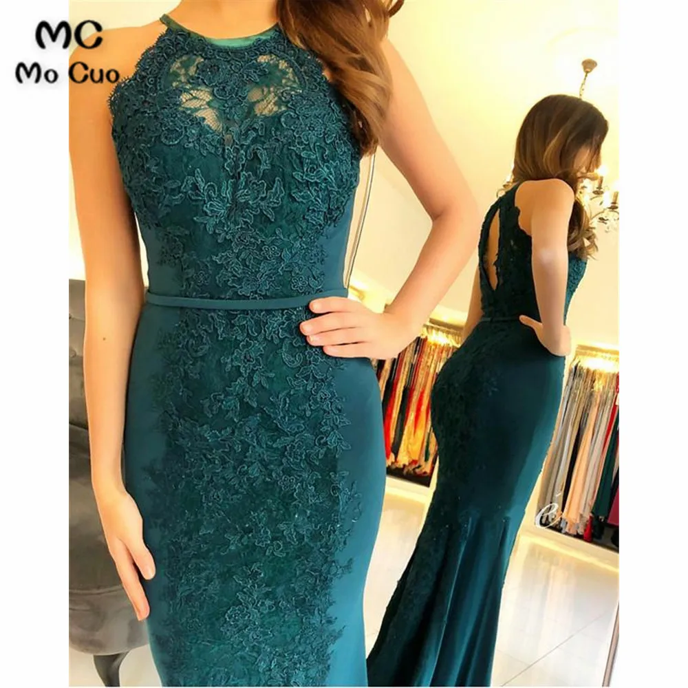 Green Mermaid Evening Dresses Long with Lace Appliques Gown Keyhole Sweep Train Elastic Satin Prom Dress Custom Made | Свадьбы и