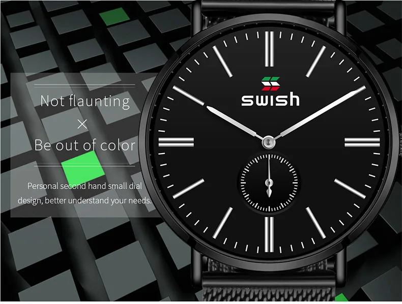 SWISH новые черные повседневные часы с сетчатым ремешком Модные кварцевые мужские часы лучший бренд класса люкс водонепроницаемые часы Relogio Masculino