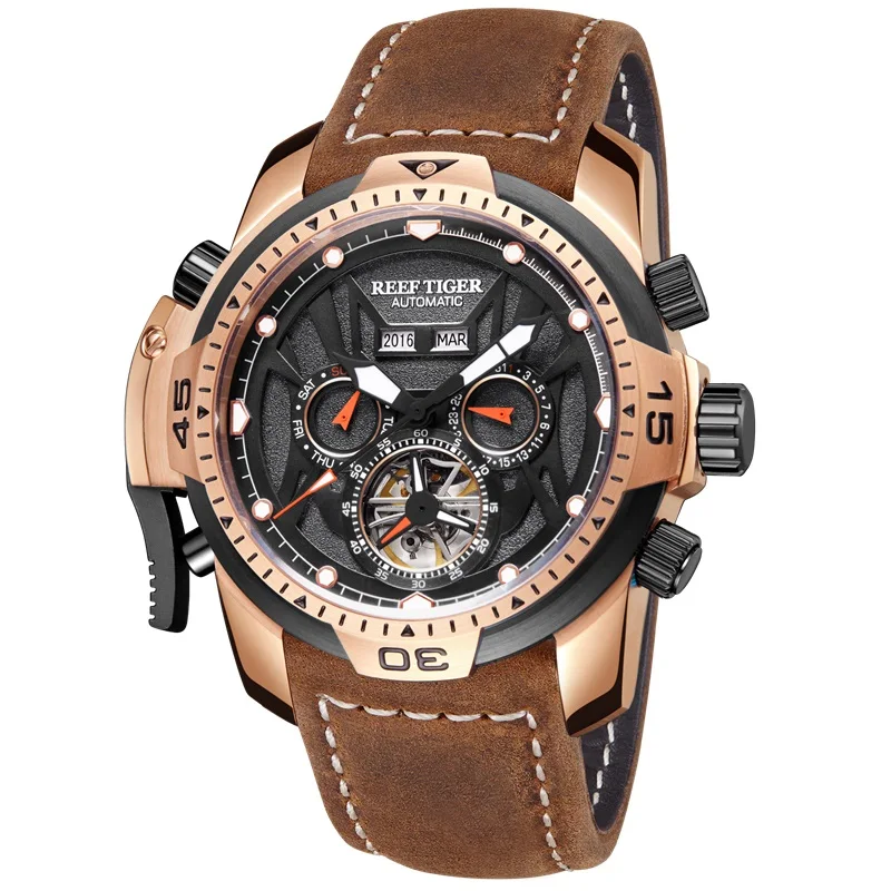 Спортивные мужские часы Reef Tiger/RT, большие часы из розового золота, модель года, водонепроницаемые военные часы, механические наручные часы RGA3532 - Цвет: PBOC-Promotion