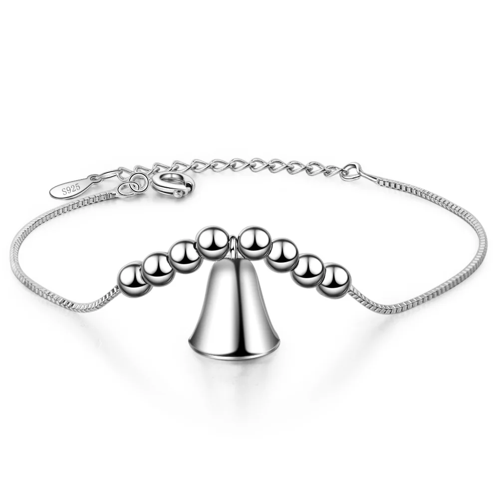 

Hot Sale Jewelry 925 Sterling Silver Charms Beads Bracelets Cute Little Bell Bracelet For Women pulseira feminina present