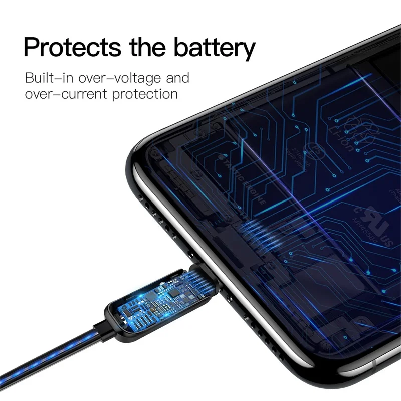 Плоский светящийся USB кабель Baseus со светодиодной подсветкой для iPhone 11 Pro XS Max XR X 8 7 6