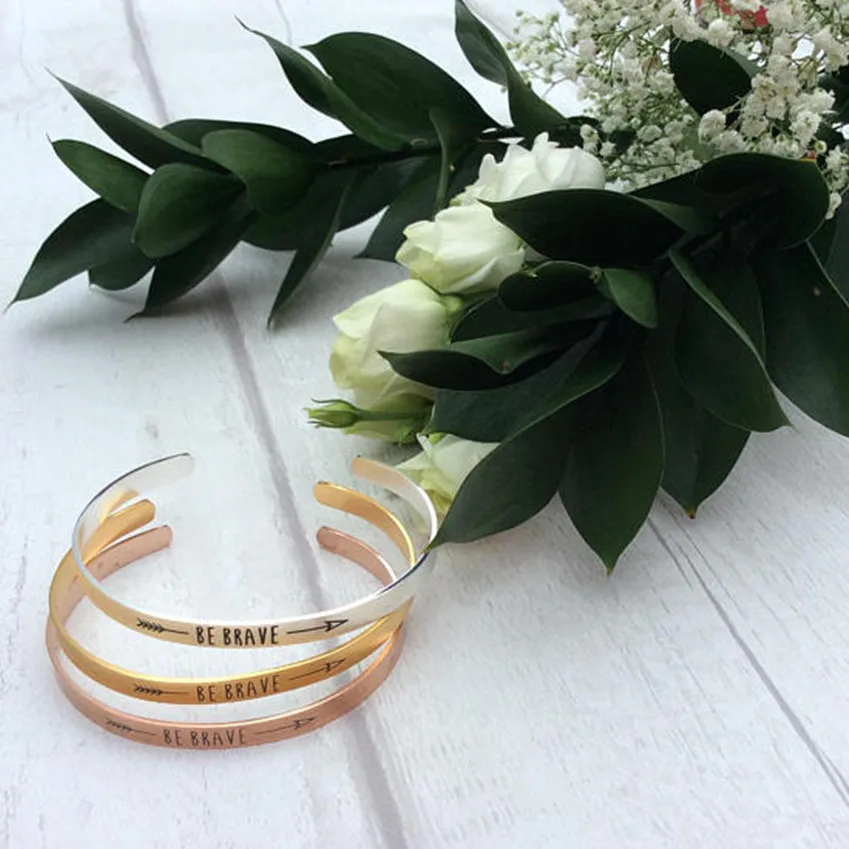 

V Attract 10pcs/lot 2018 Be Brave Cuff Bracelet & Bangle Inspiration Jewelry For Women Men Gold Color Pulseira Feminina B076