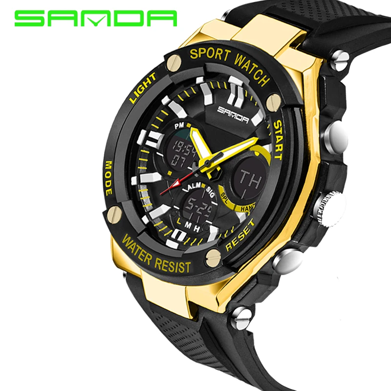 Sanda брендовые новые модные часы для мужчин с двойным временем Цифровые