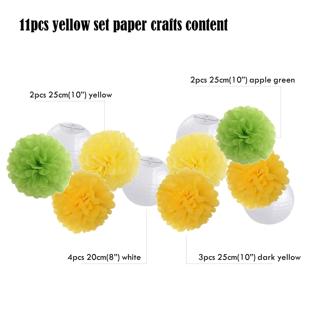 yellow set Вечерние 11 шт./компл. белые Висячие круглые бумажные фонари Pom для рождества/крещения/Mi Primera Comunion украшения бумажные ремесла - Цвет: yellow set
