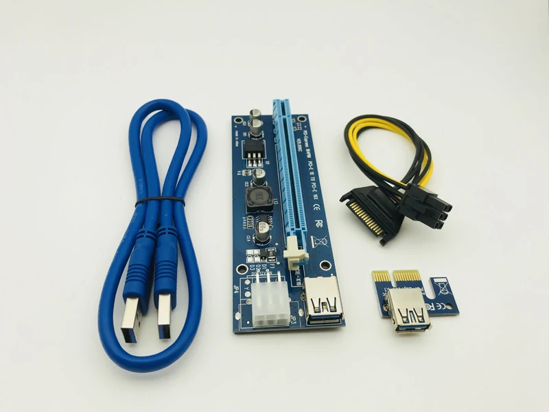 100 шт. 006c синий PCI E Riser Express 1X 4x 8x 16x расширитель USB 3 0 адаптера SATA 15pin для BTC Miner|Платы