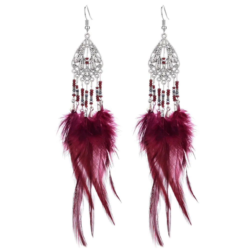 D LUBINGSHINE сережки с кисточками Boho Длинные красные синие белые серьги-капли с перьями для женщин винтажные ювелирные изделия ручной работы - Окраска металла: D