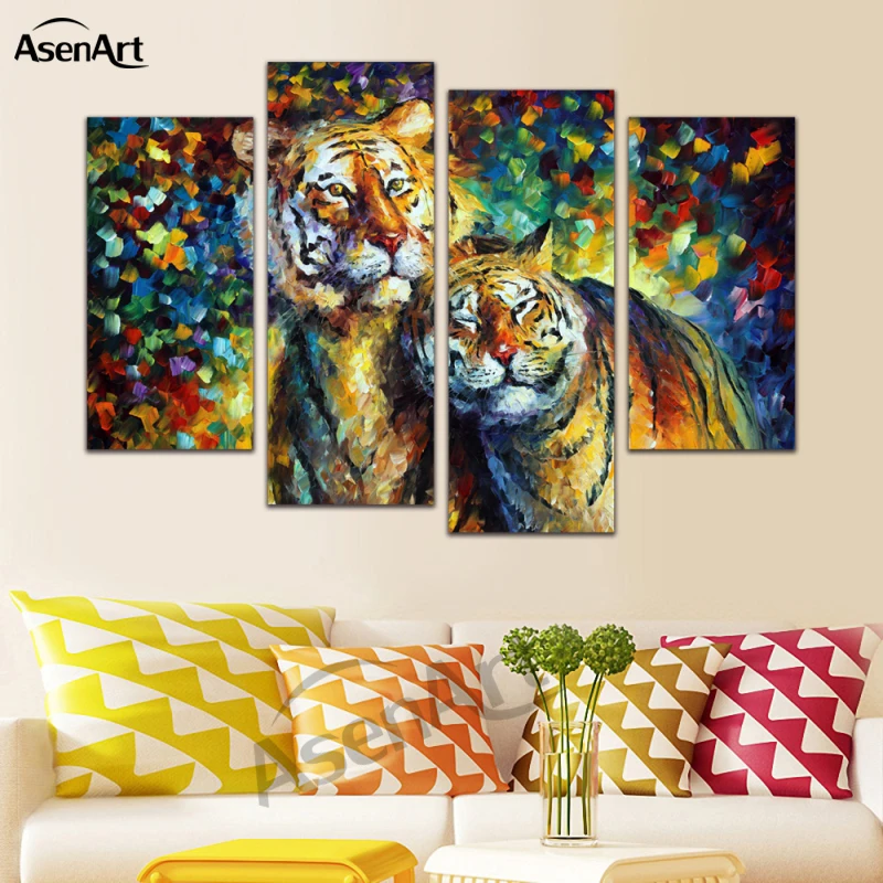 4 шт. цветная картина с животными живой тигр фоторамки для гостиной домашний
