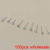 wholesale 100 pcslot 925 sterling silver 2mm clear crystal nose stud bone nose piercing jewelry