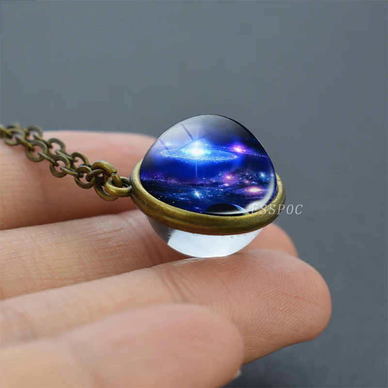 Винтажное ожерелье Вселенная с солнечной системой Galaxy Planet двухстороннее
