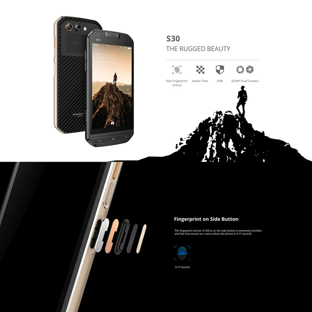 DOOGEE S30 2 ГБ 16 Android 7 0 смартфон IP68 Водонепроницаемый 5 ''отпечатков пальцев В/2A