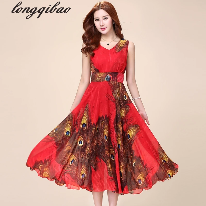 Женское пляжное платье без рукавов длинное шифоновое с цветочным принтом в