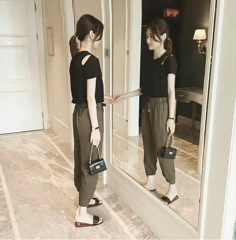 

Summer Casual Maternity Set Clothes New Loose Fashion Breastfeeding Sets Nursing Short Sleeved T Shirt + Pants Two-piece Suit