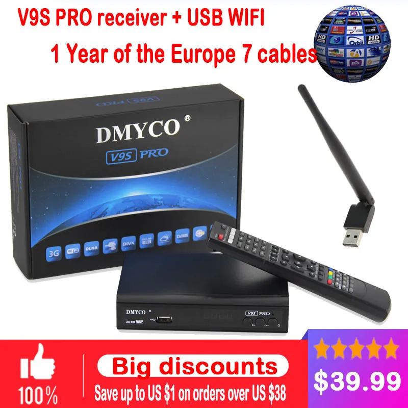 [Подлинный] DMYCO V9S pro + USB Wifi DVB S2 спутниковый ТВ ресивер Поддержка PowerVu Bisskey Youtube Youporn pk