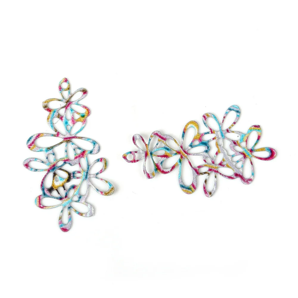 DoreenBeads 10 шт. роспись полые Цветочная подвеска разноцветные филигранные богемные