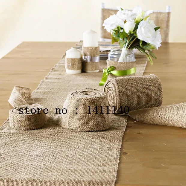 

35cm x 10M Natural Hessian Burlap Table Runner Vintage Rustic Natural Wedding chair decor burlap Ribbon for home banquet