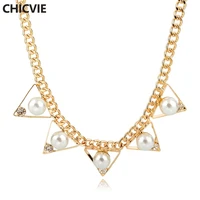 chicvie vintage pearl necklace for women gold color necklaces pendants female ethnic wedding engagement jewelry sne160130