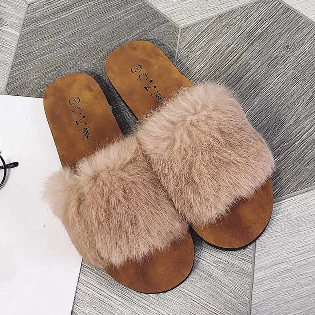 Pink Меховой слайд Симпатичные, с перьями, на плоской подошве, пляжные женские сандалии шлепки для волос Для женщин домашние тапочки обувь с искусственным мехом на плоской подошве - Цвет: Pink