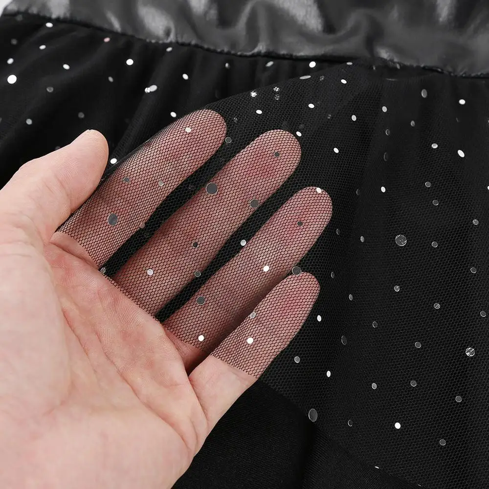 Kids Teens Black Metallic Mesh Splice Gymnastics Leotard Dress Ballet Tutu Children Girls Figure Skating Dance Costumes | Тематическая