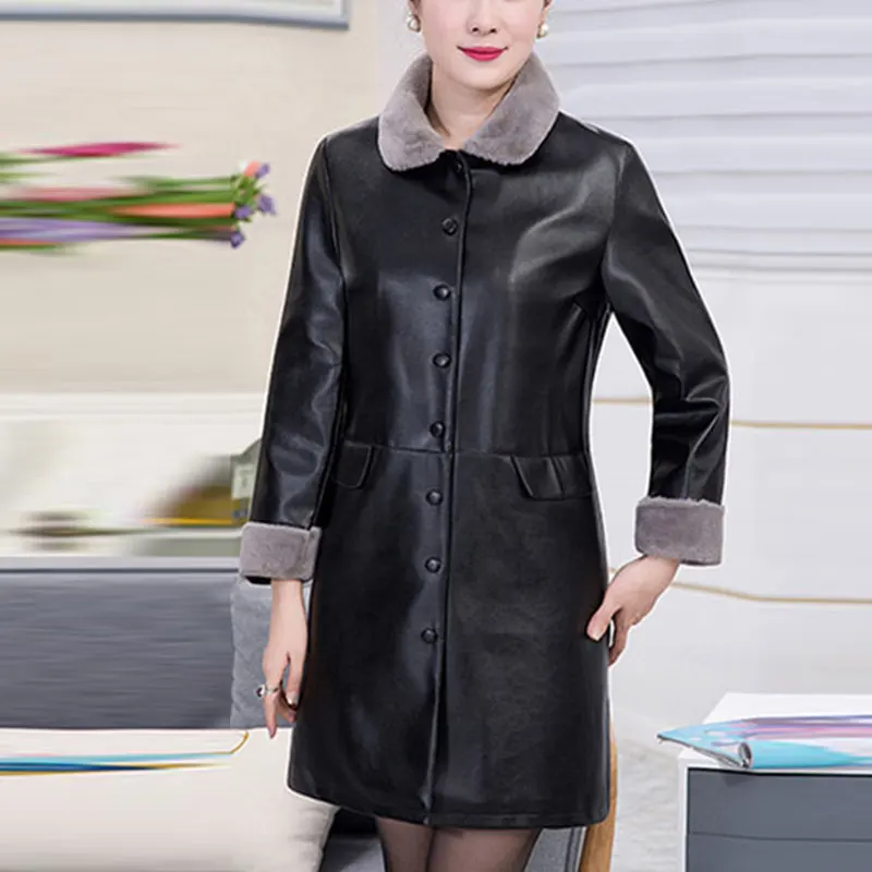 5XL Ukraine Middle-aged Winter Plus size Women Cotton Leather Coat Parka 2017 New Plus Velvet Female Jacket manteau femme hiver