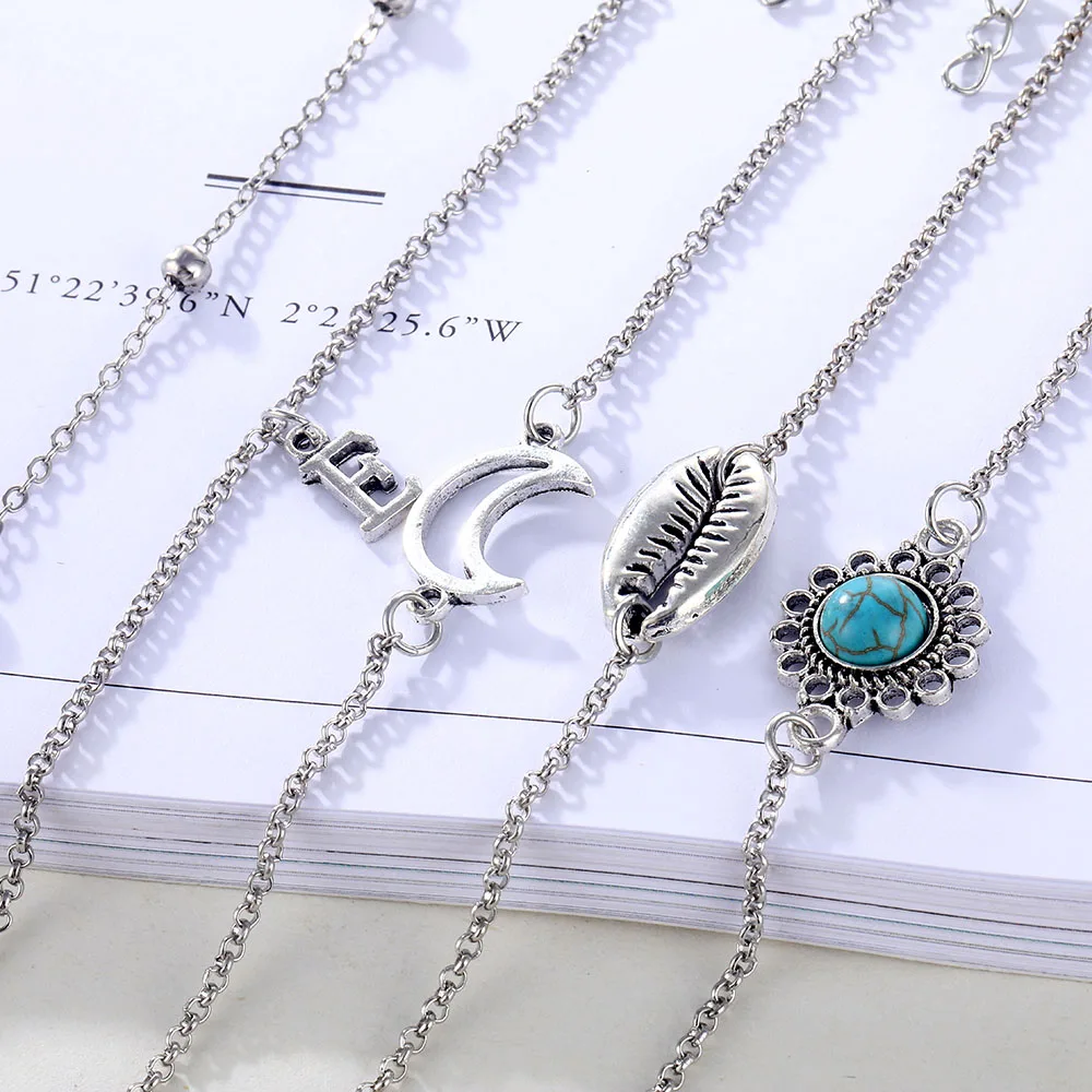 FAMSHIN винтажный Лунная ракушка звеньевые браслеты Набор для женщин бижутерия