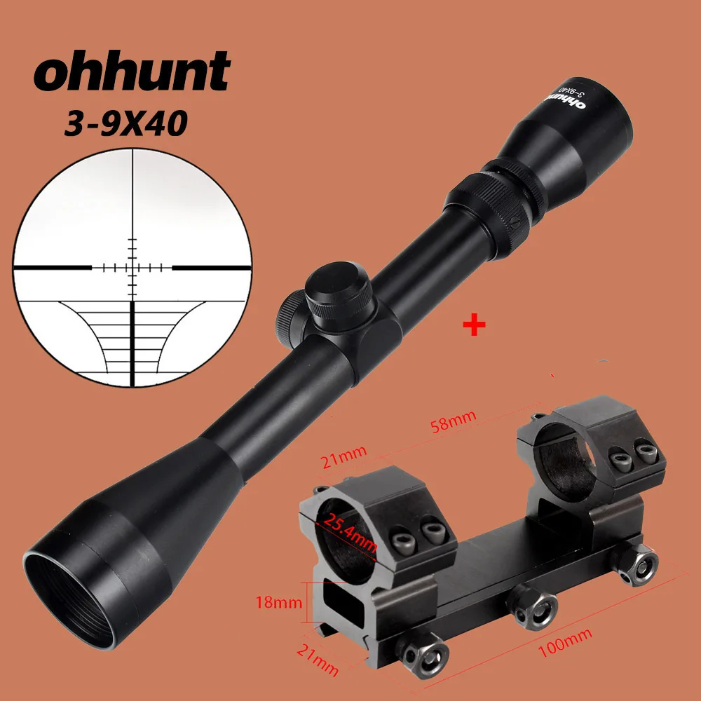 Picatinny Rail Mount Ohhunt тактический прицел 3-9X40 проволока сетка или Mil точка оптический прицел с голографической 4 Сетка Красный точка красный лазерный прицел - Цвет: Picatinny Rail Mount