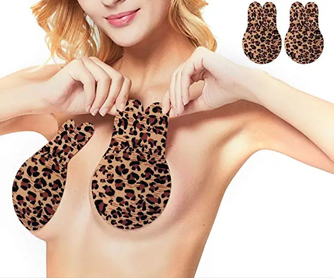 1 yellow leopard Силиконовый бюстгальтер с большой грудью, женское самоклеющееся нижнее белье без бретелек, бюстгальтер с эффектом пуш-ап, невидимое нижнее белье с заячьими ушками, липкий сексуальный бюстгальтер - Цвет: 1 yellow leopard