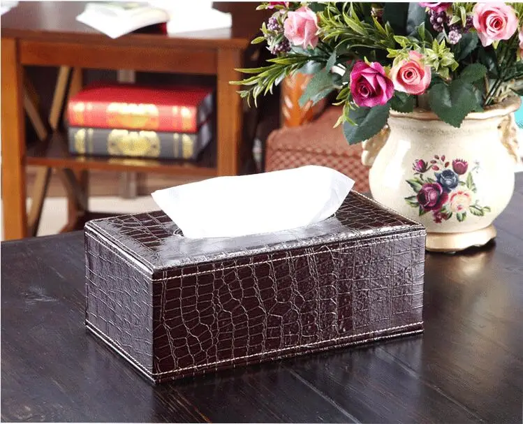 fashion brown Crocodile rectangle wooden leather napkin holder wood tissue box cover for home decor PZJH002 | Дом и сад