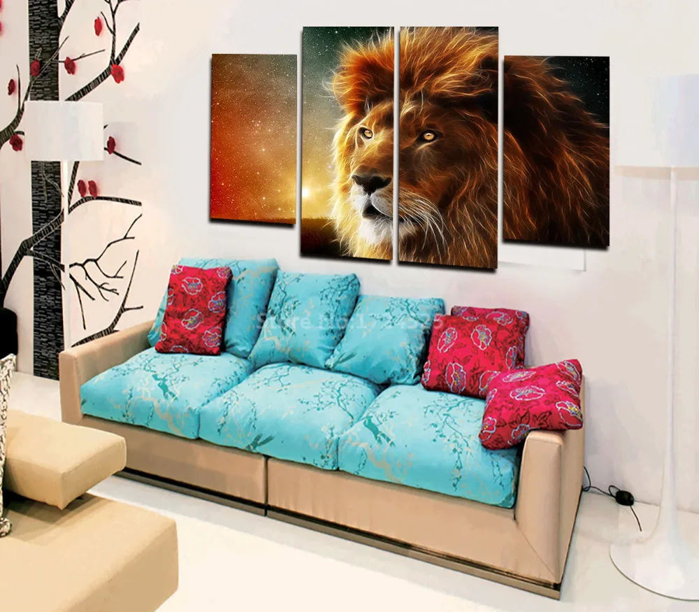 

2017 Time-limited Unframed 4 Pieces/set Modern For Lion Wall Pictures Home Decorative Painting On Canvas Art Animal Paintings