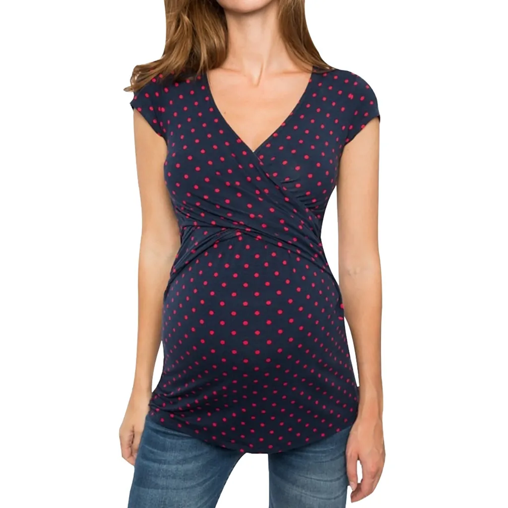 Женский удобный топ с коротким рукавом для беременных Топ принтом в горошек