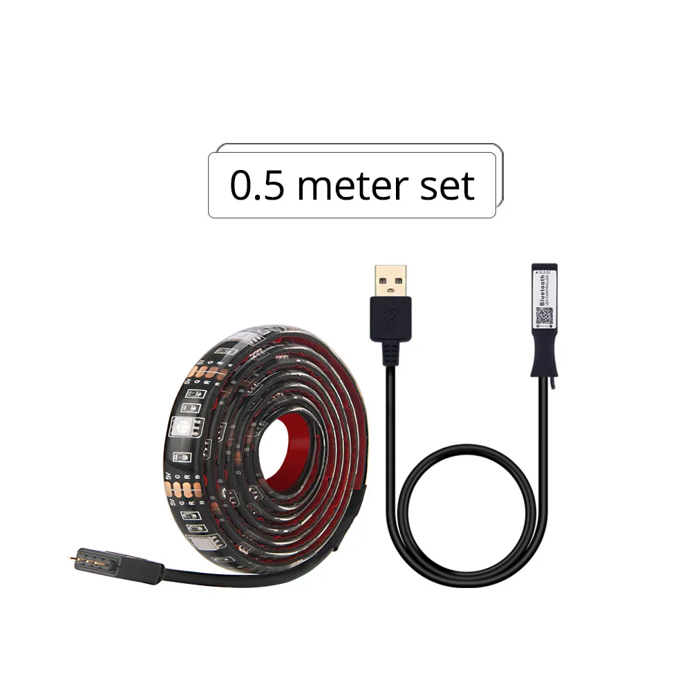 0.5m set Светодиодная лента RGB с подсветкой для телевизора, 5050, водонепроницаемая, 5 В, USB, светодиодный, Ленточное освещение с приложением, Bluetooth, контроллер для ТВ, ПК, монитора, Декор - Испускаемый цвет: 0.5m set