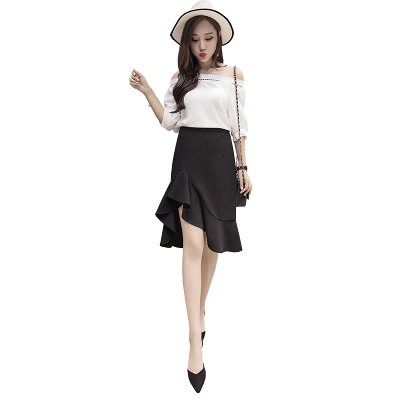 

Korean Summer Skirt For Womne High Waist Fishtail Skirt Fashion Irregular Women Black Package Hip Skirts