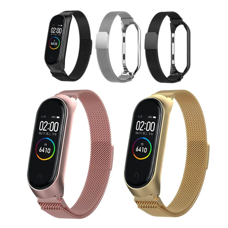 Браслет для Xiaomi Mi Band 3 4 металлический ремешок миланских часов из нержавеющей