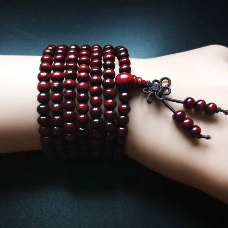 Браслет из веревки с бусинами розового дерева для мужчин и женщин деревянные