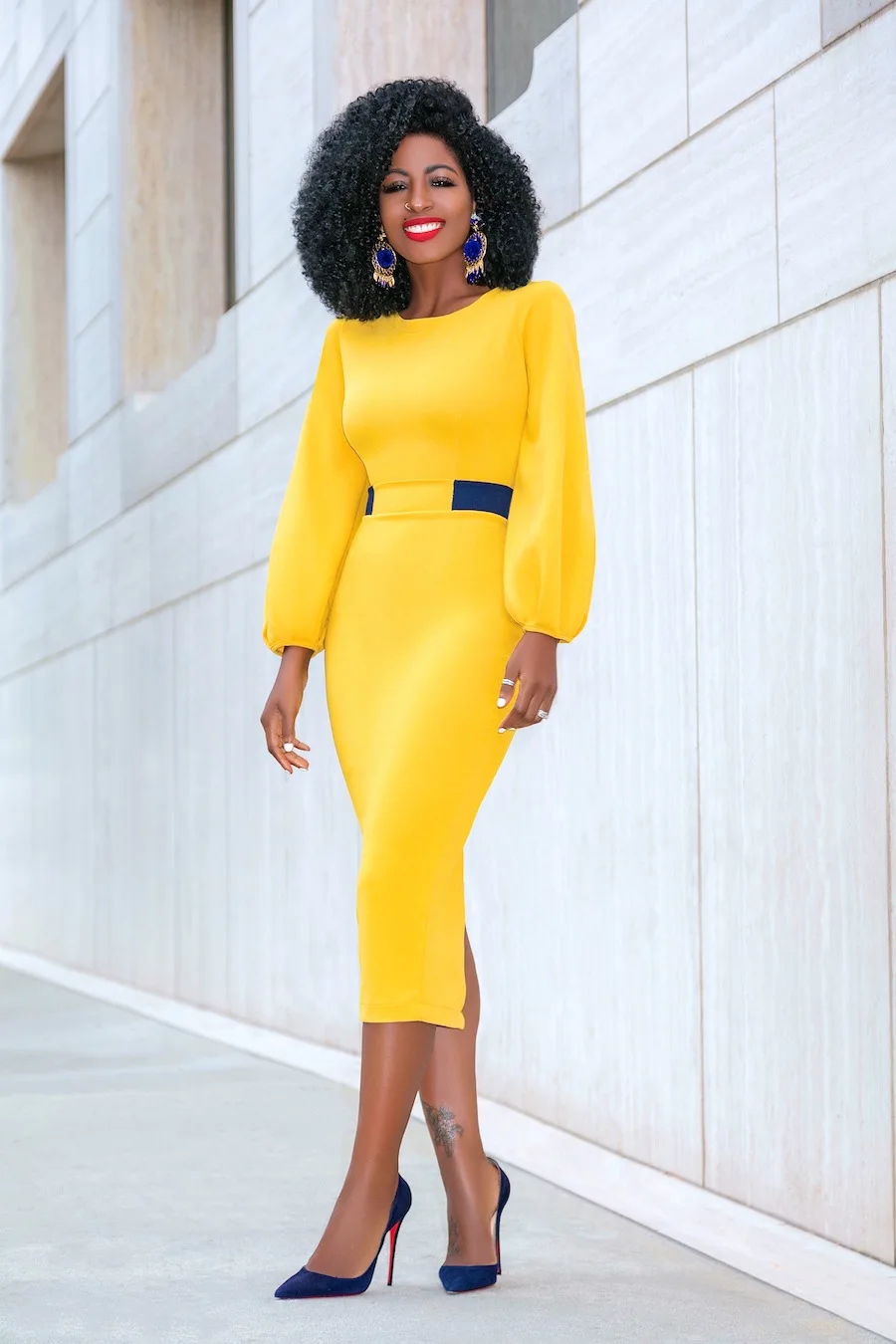Patchwork Solid Midi Dress Women Elegant Long Sleeve O Neck Bodycon Slim Split Vintage Office Lady Vestidos | Женская одежда