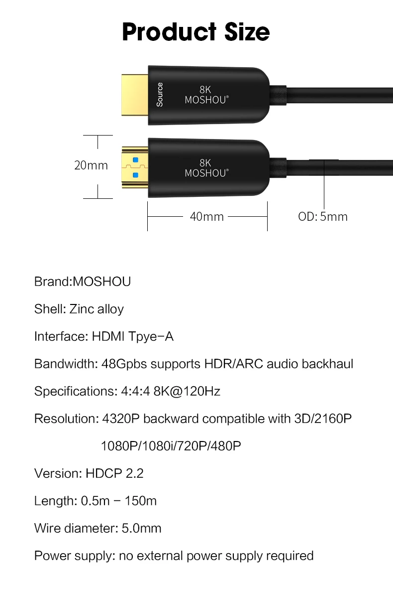 Оптический HDMI кабель 2,1 8K Dolby Vision 60Hz 4K HDR 4:4:4 ARC 48Gbs Ultra-HD(UHD) Аудио Ethernet шнур без потерь MOSHOU усилитель