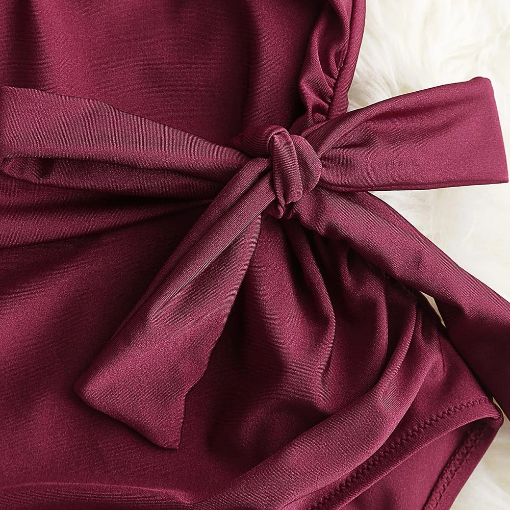 Комплект бикини 2018 сексуальный цельный купальник с лямкой на шее женский рюшами