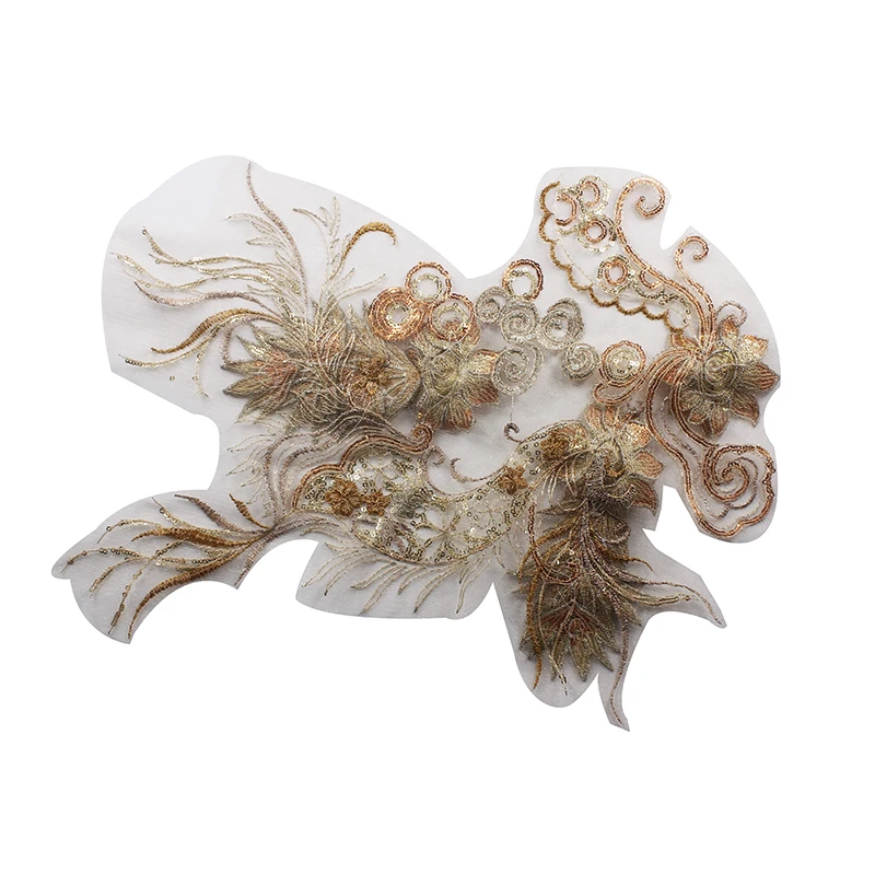 5 шт. золотая металлическая 3D Цветочная вышитая бисером кружевная вышивка