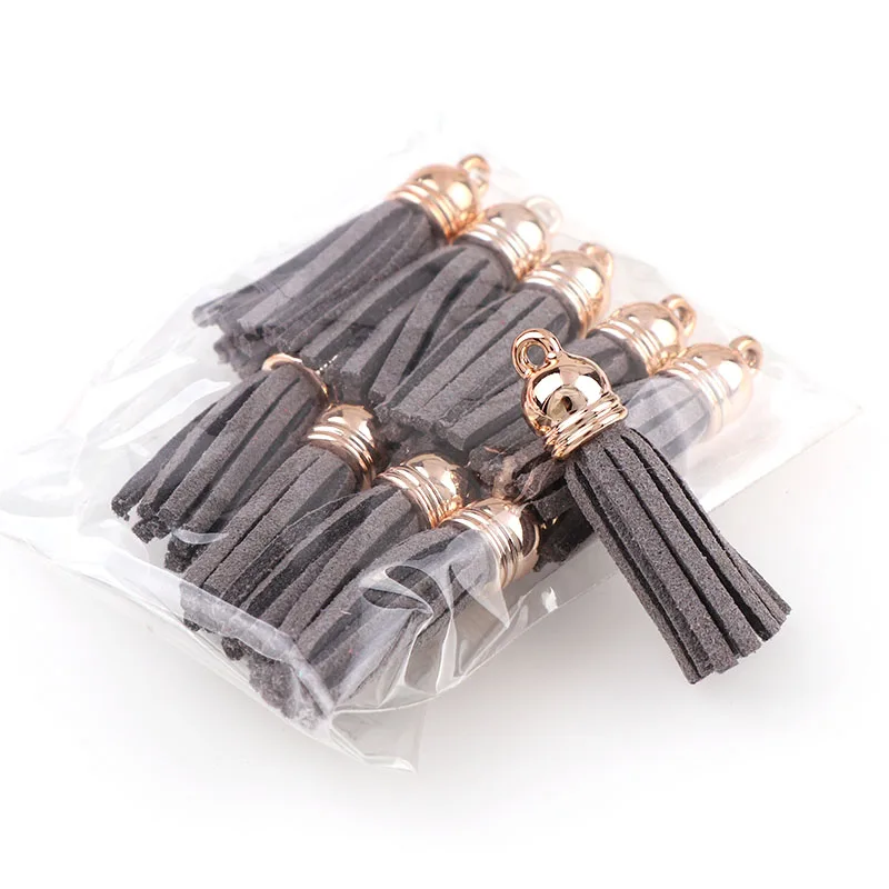 10pcs as photo Новинка, 10 шт, 3 см, винтажная крышка золотого цвета, замша, кожа, кисточка для брелоки ремешки, ювелирное волокно, бахрома, сделай сам, подвеска, подвески, фурнитура - Цвет: 10pcs as photo