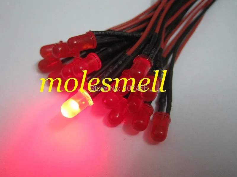 500pcs 5mm 5v diffused Red 5V DC red lens 20cm Pre-Wired LED Light DIY free shipping