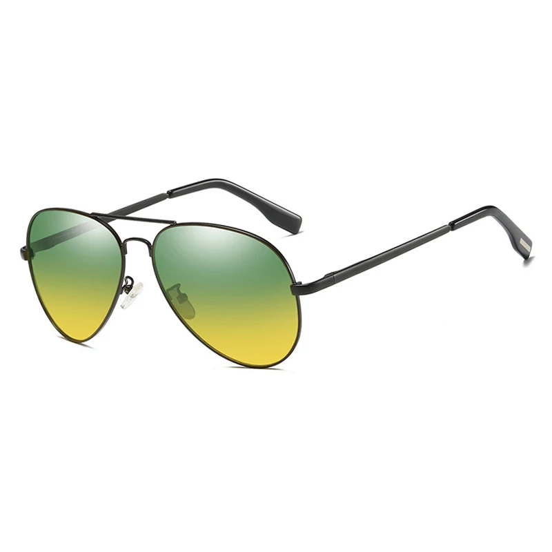 Black-Green Yellow Модные очки ночного видения для вождения, желтые очки для ночного видения, поляризованные UV400 Винтажные Солнцезащитные очки для мужчин с застежкой-молнией, чехол - Lenses Color: Black-Green Yellow